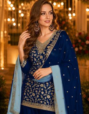 Navy blue silk farshi salwar suit with codding dori & sequin work 2