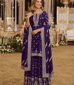 Violet heavy vichitra silk suit with sequin & multi work