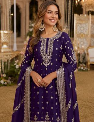 Violet heavy vichitra silk suit with sequin & multi work 2