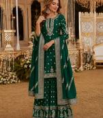 Green heavy vichitra silk suit with sequin & multi work