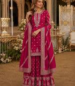 Red heavy vichitra silk suit with sequin & multi work