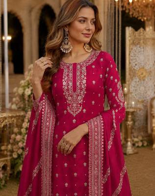 Red heavy vichitra silk suit with sequin & multi work 2