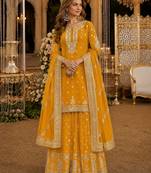 Yellow heavy vichitra silk suit with sequin & multi work