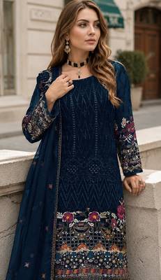 Blue embroidered faux georgette sharara suit 2
