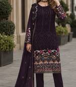 Purple embroidered faux georgette sharara suit