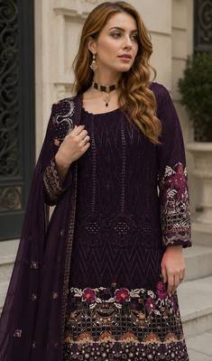 Purple embroidered faux georgette sharara suit 2