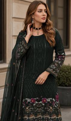 Green embroidered faux georgette sharara suit 2