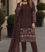 Coffee embroidered faux georgette sharara suit