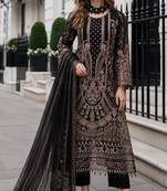 Black georgette suit with embroidered & multi thread zarkan work
