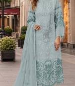 Sky blue organza suit with embroidery & sequin work