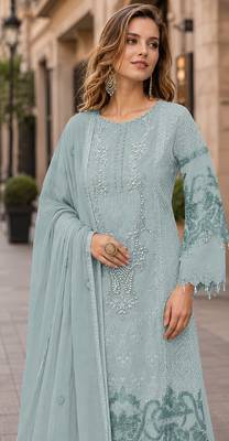 Sky blue organza suit with embroidery & sequin work 2