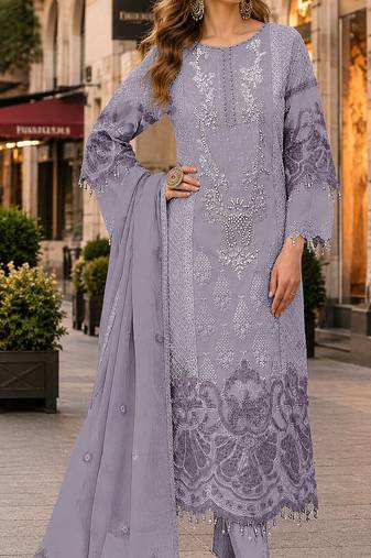 Lavender organza suit with embroidery & sequin work