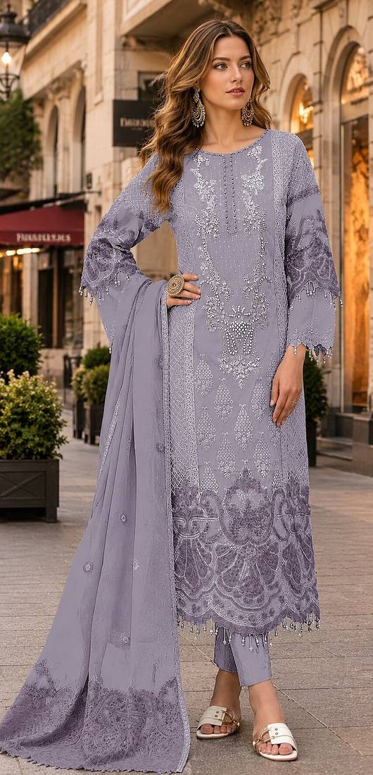 Lavender organza suit with embroidery & sequin work