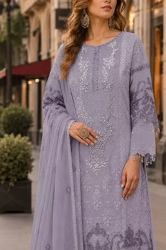 Lavender organza suit with embroidery & sequin work