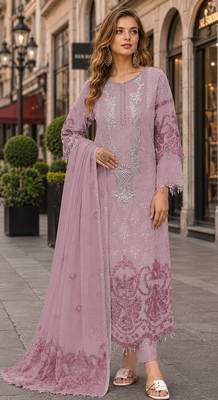 Purple organza suit with embroidery & sequin work 1