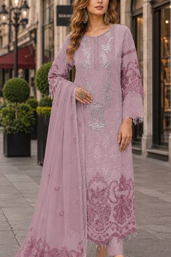 Purple organza suit with embroidery & sequin work
