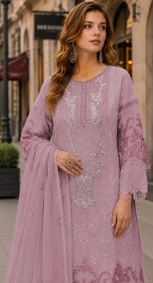 Purple organza suit with embroidery & sequin work 2