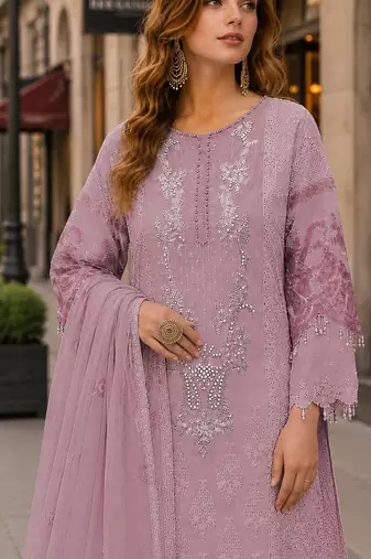 Purple organza suit with embroidery & sequin work