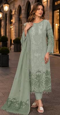 Light green organza suit with embroidery & sequin work 1