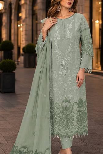Light green organza suit with embroidery & sequin work