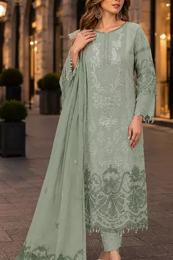 Light green organza suit with embroidery & sequin work