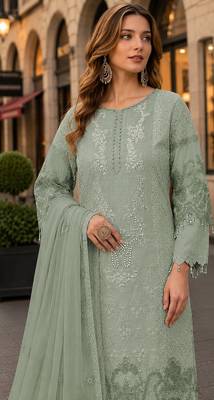 Light green organza suit with embroidery & sequin work 2