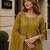 Mustard organza suit with thread embroidery & sequin work