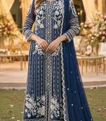 Navy chiffon suit with thread embroidery & sequin work