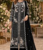Black chiffon suit with thread embroidery & sequin work