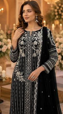 Black chiffon suit with thread embroidery & sequin work 2