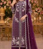 Purple chiffon suit with thread embroidery & sequin work