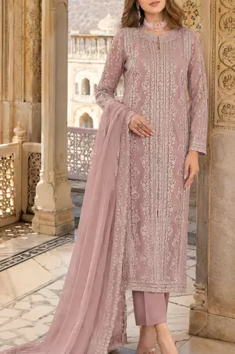 Peach chiffon suit with thread embroidery & sequin work