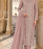 Peach chiffon suit with thread embroidery & sequin work