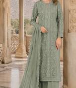 Green chiffon suit with thread embroidery & sequin work
