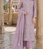 Lavender chiffon suit with thread embroidery & sequin work