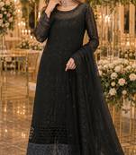 Black chiffon suit with thread embroidery & sequin work