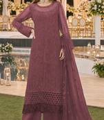 D peach chiffon suit with thread embroidery & sequin work