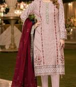 Pink chiffon suit with thread embroidery & sequin work