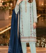 Blue chiffon suit with thread embroidery & sequin work