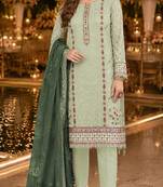 Green chiffon suit with thread embroidery & sequin work