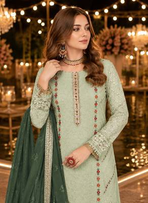 Green chiffon suit with thread embroidery & sequin work 2
