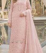 Pink chiffon suit with thread embroidery & sequin work