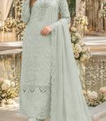 Sea green chiffon suit with thread embroidery & sequin work