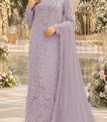 Lavender chiffon suit with thread embroidery & sequin work