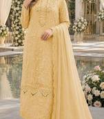 Yellow chiffon suit with thread embroidery & sequin work