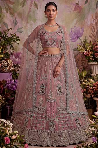 Gorgeous Pink Dori Embroidery Net Engagement Wear Lehenga With Blouse