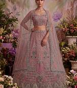 Gorgeous Pink Dori Embroidery Net Engagement Wear Lehenga With Blouse