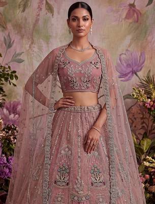 Gorgeous Pink Dori Embroidery Net Engagement Wear Lehenga With Blouse 3