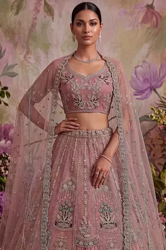 Gorgeous Pink Dori Embroidery Net Engagement Wear Lehenga With Blouse