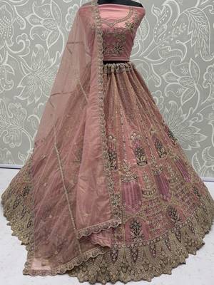 Gorgeous Pink Dori Embroidery Net Engagement Wear Lehenga With Blouse 4
